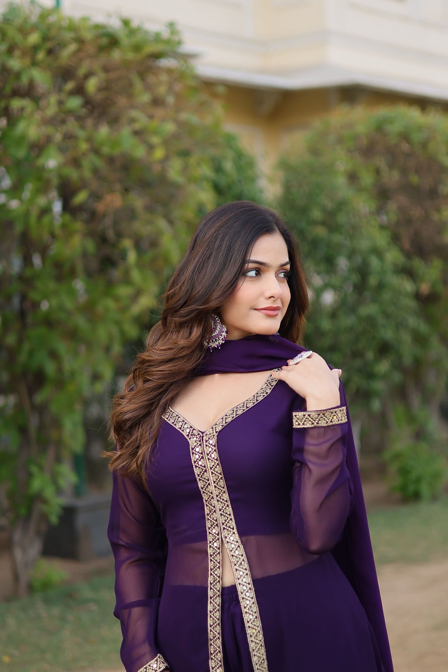 Cherry Muse Ethnic Wear with Gold Lace Accents