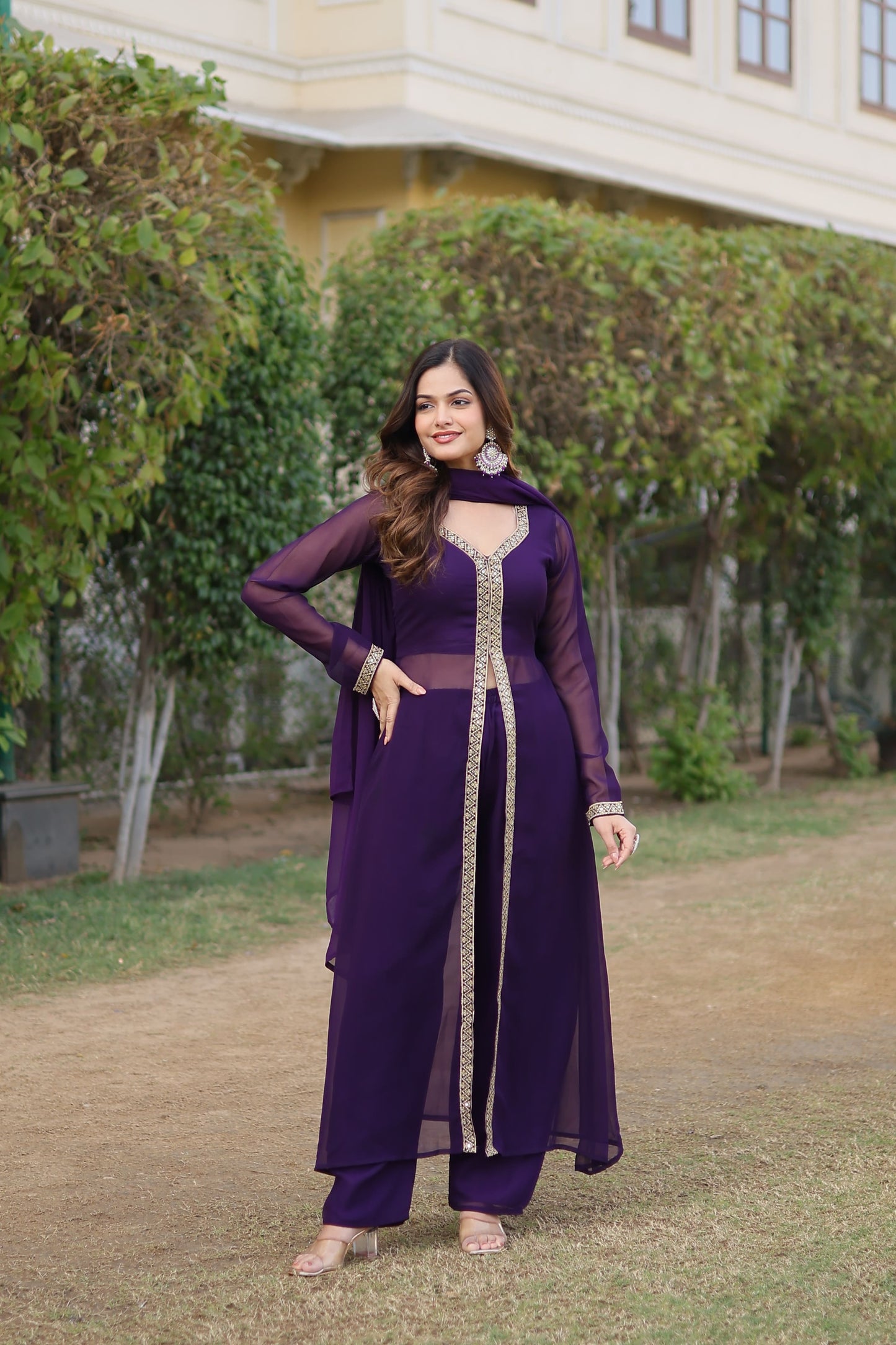 Cherry Muse Ethnic Wear with Gold Lace Accents