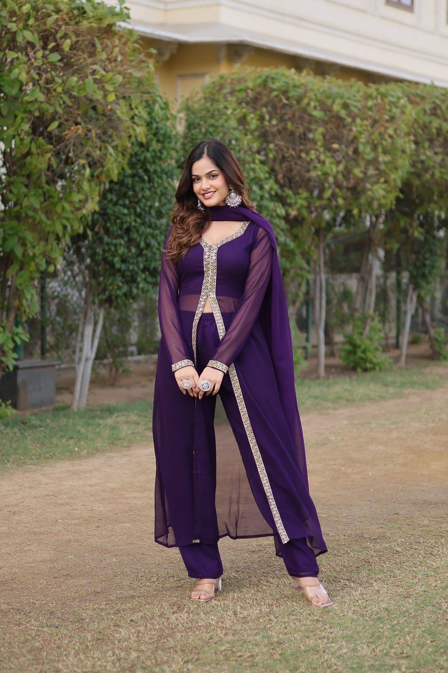 Cherry Muse Ethnic Wear with Gold Lace Accents