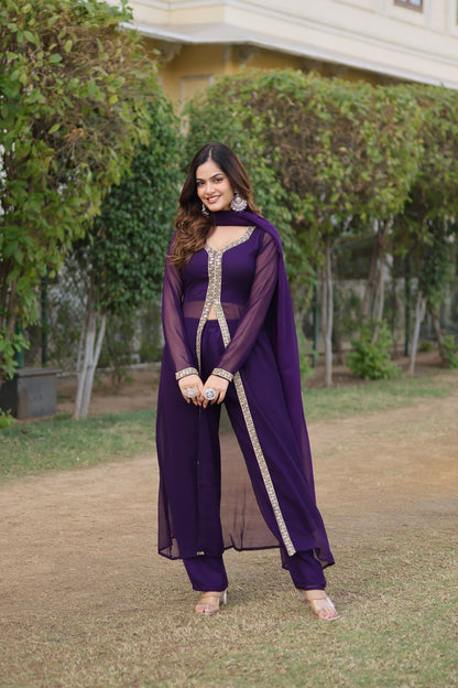 Cherry Muse Ethnic Wear with Gold Lace Accents
