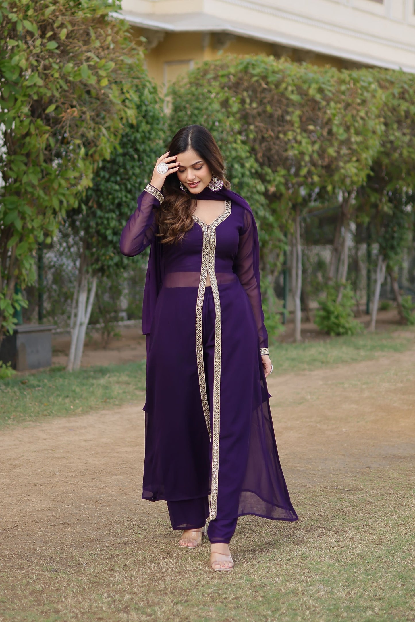 Cherry Muse Ethnic Wear with Gold Lace Accents