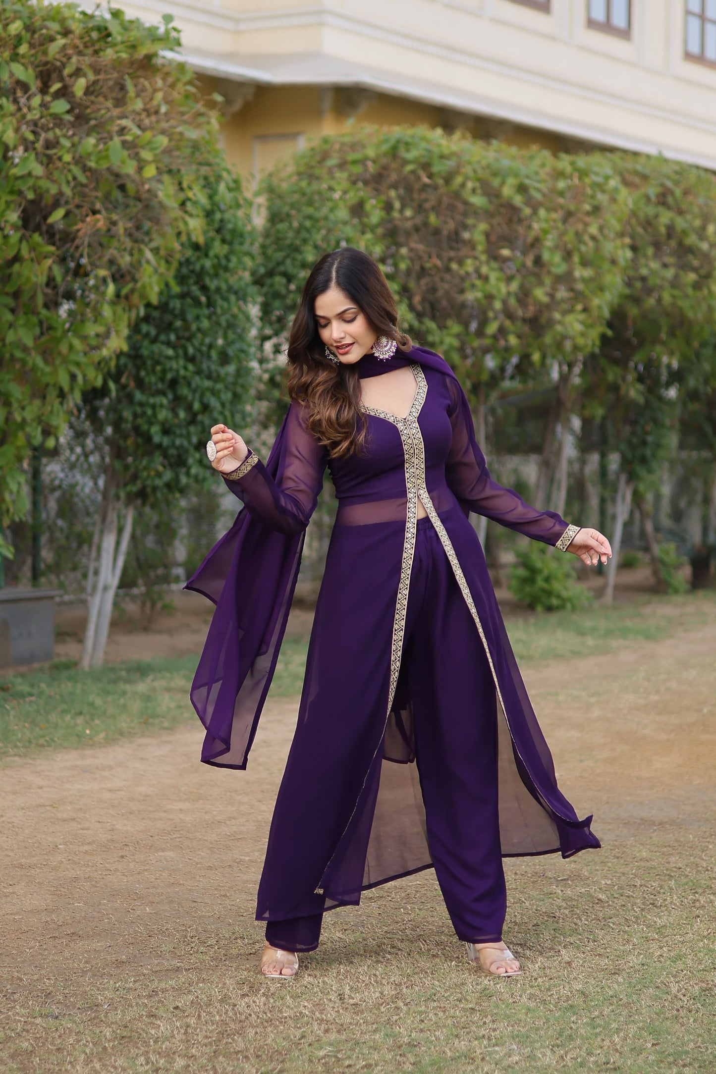 Cherry Muse Ethnic Wear with Gold Lace Accents