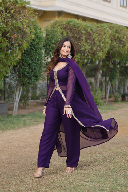 Cherry Muse Ethnic Wear with Gold Lace Accents