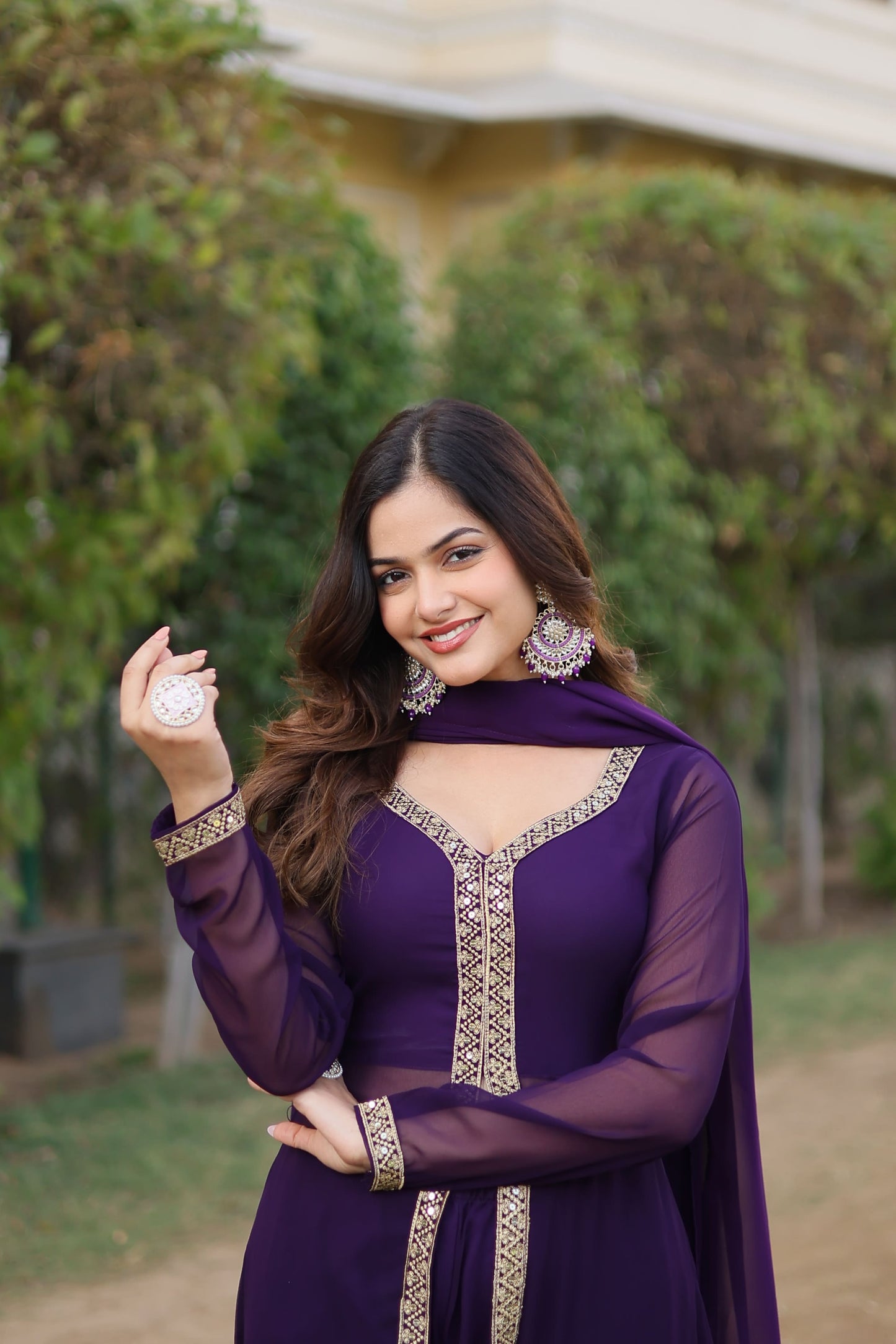 Cherry Muse Ethnic Wear with Gold Lace Accents