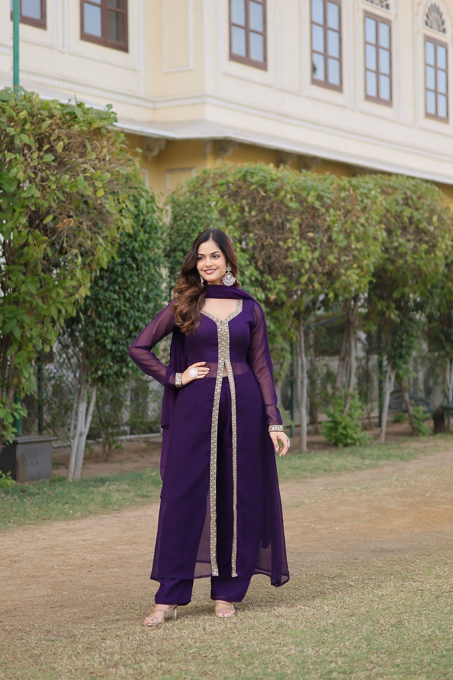 Cherry Muse Ethnic Wear with Gold Lace Accents