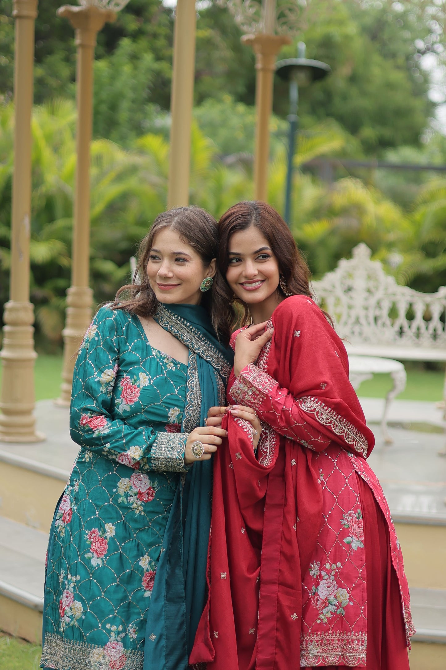Floral Chinon Silk with Sequin & Thread Work Dupatta