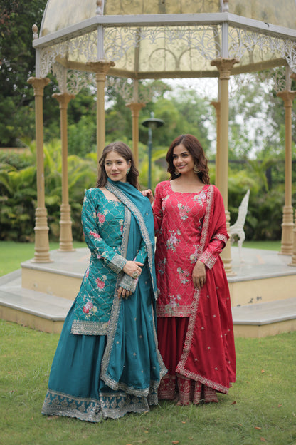 Floral Chinon Silk with Sequin & Thread Work Dupatta