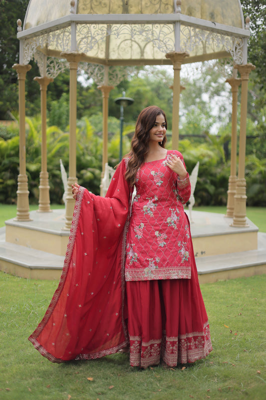 Floral Chinon Silk with Sequin & Thread Work Dupatta