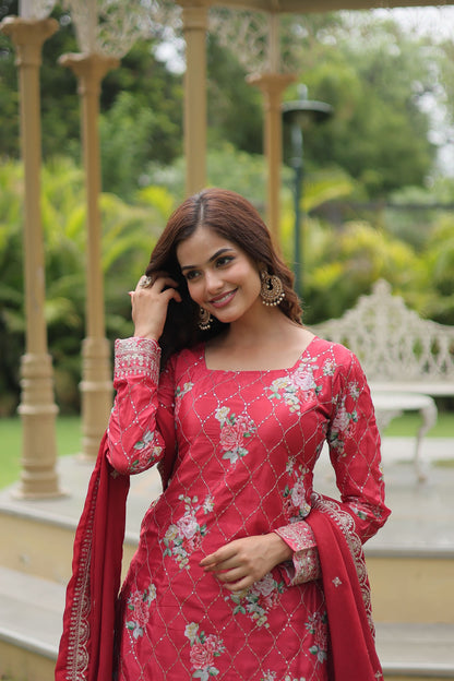 Floral Chinon Silk with Sequin & Thread Work Dupatta