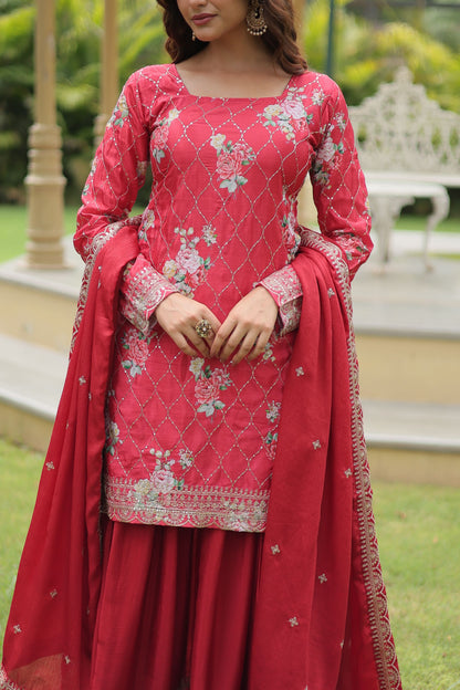 Floral Chinon Silk with Sequin & Thread Work Dupatta
