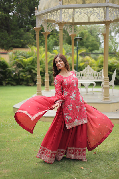 Floral Chinon Silk with Sequin & Thread Work Dupatta