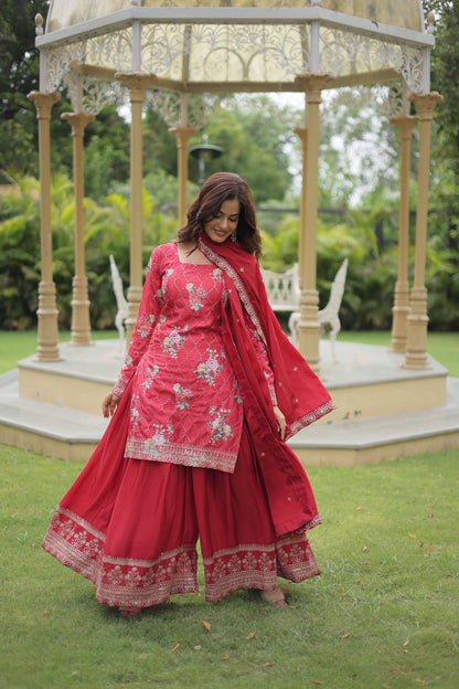 Floral Chinon Silk with Sequin & Thread Work Dupatta