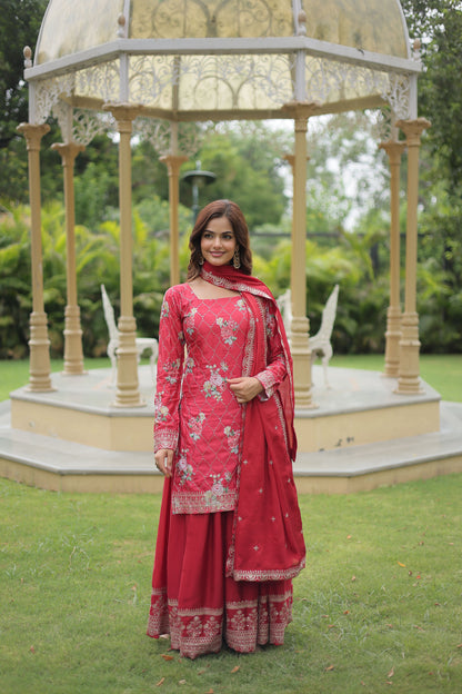 Floral Chinon Silk with Sequin & Thread Work Dupatta