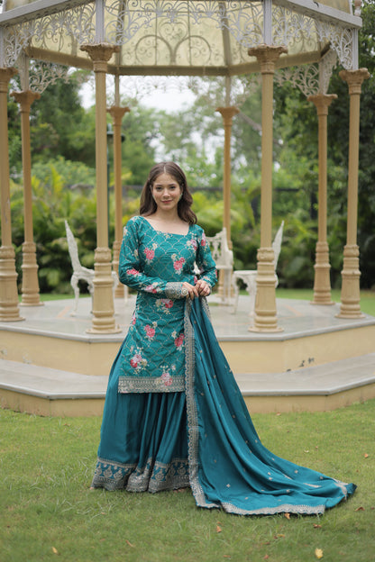 Floral Chinon Silk with Sequin & Thread Work Dupatta