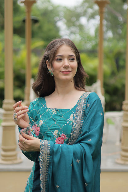 Floral Chinon Silk with Sequin & Thread Work Dupatta
