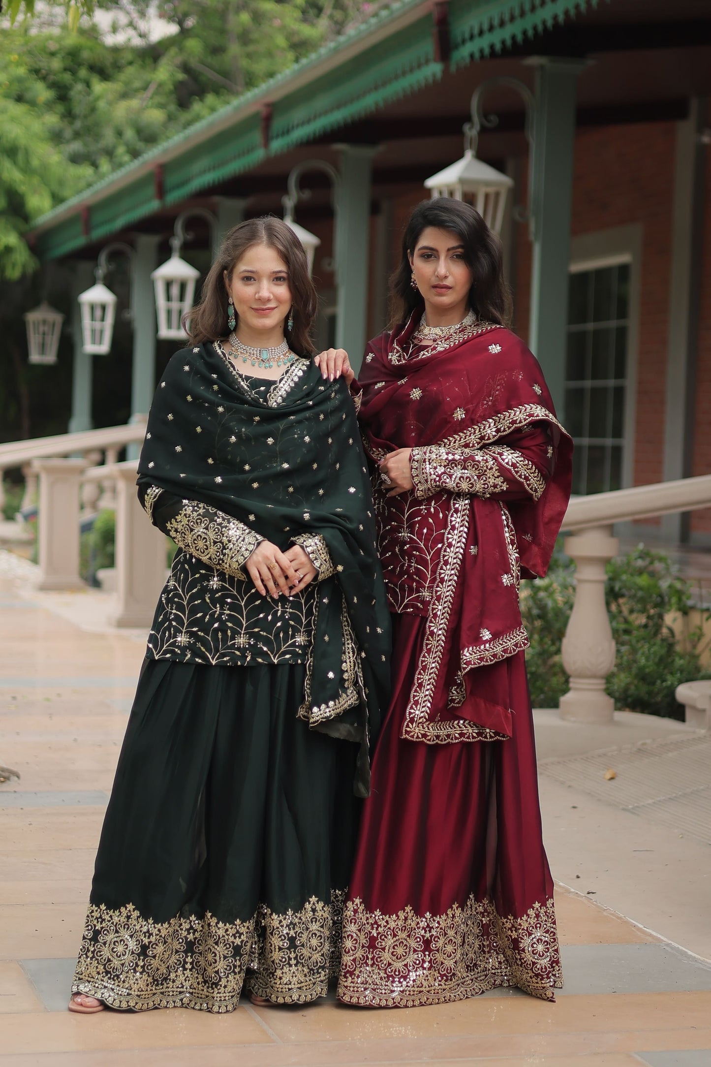 Rangoli Silk Embroidered Kurta-Palazzo Set with Heavy Sequin Work Dupatta