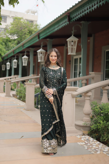 Rangoli Silk Embroidered Kurta-Palazzo Set with Heavy Sequin Work Dupatta