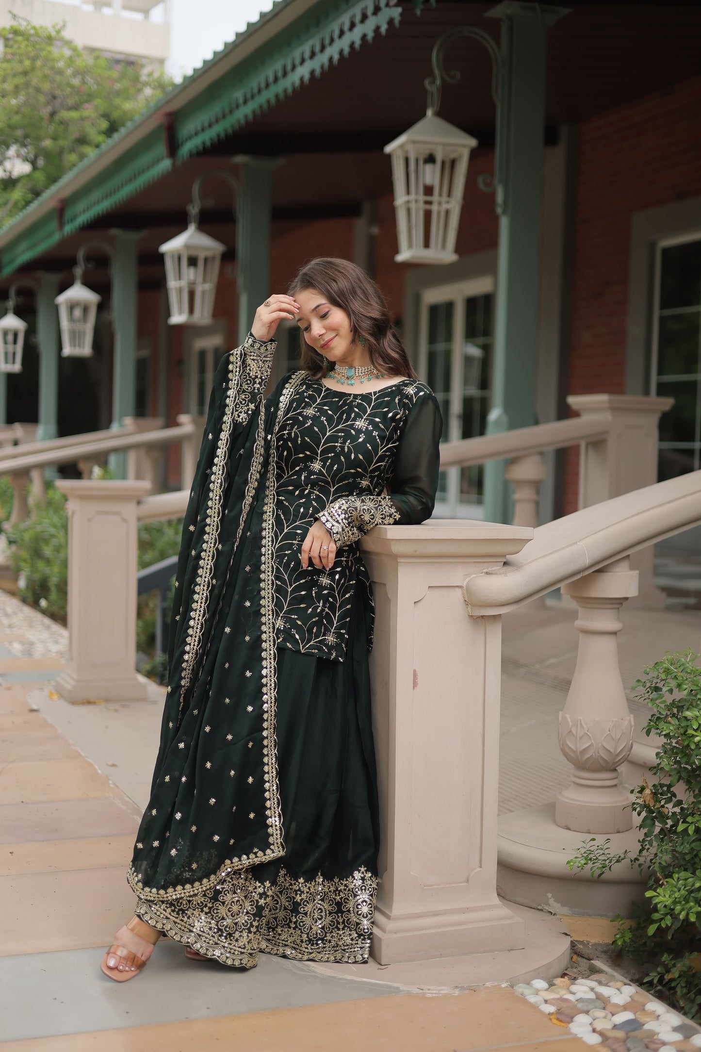 Rangoli Silk Embroidered Kurta-Palazzo Set with Heavy Sequin Work Dupatta