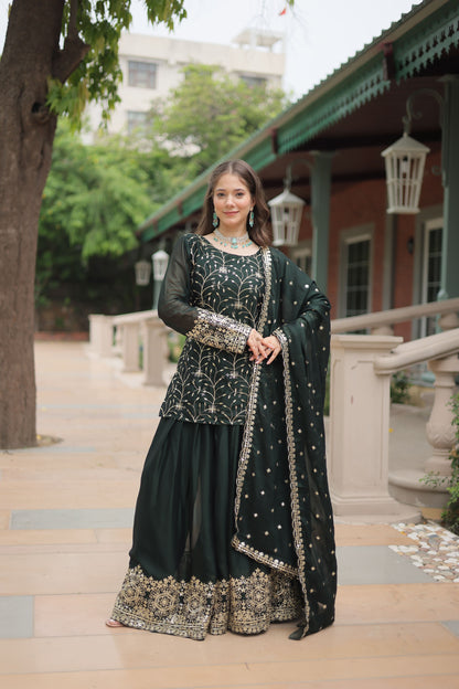 Rangoli Silk Embroidered Kurta-Palazzo Set with Heavy Sequin Work Dupatta
