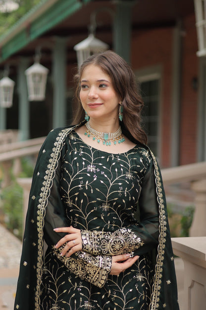 Rangoli Silk Embroidered Kurta-Palazzo Set with Heavy Sequin Work Dupatta