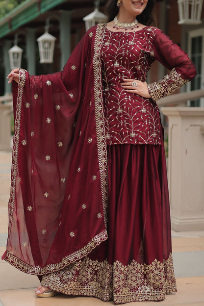 Rangoli Silk Embroidered Kurta-Palazzo Set with Heavy Sequin Work Dupatta