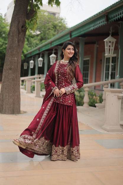 Rangoli Silk Embroidered Kurta-Palazzo Set with Heavy Sequin Work Dupatta