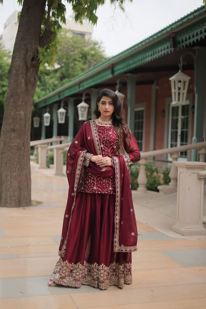 Rangoli Silk Embroidered Kurta-Palazzo Set with Heavy Sequin Work Dupatta