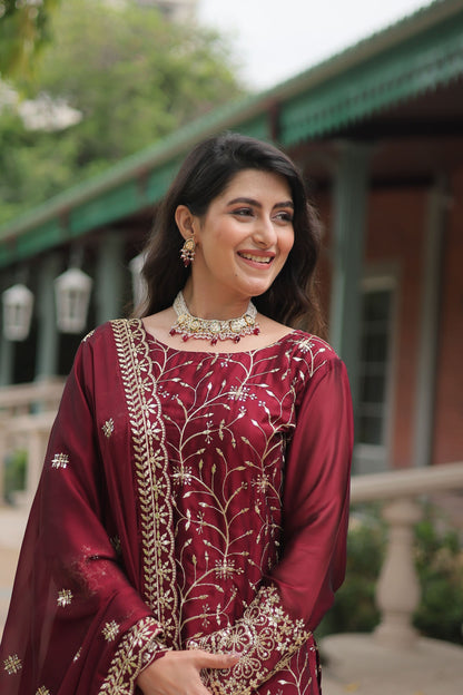 Rangoli Silk Embroidered Kurta-Palazzo Set with Heavy Sequin Work Dupatta