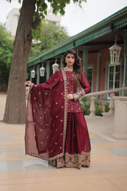 Rangoli Silk Embroidered Kurta-Palazzo Set with Heavy Sequin Work Dupatta