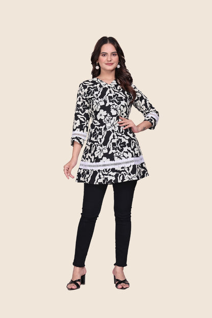 Noir Bloom Shiffli-Trim Tunic