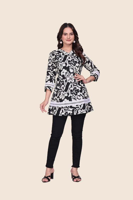 Noir Bloom Shiffli-Trim Tunic