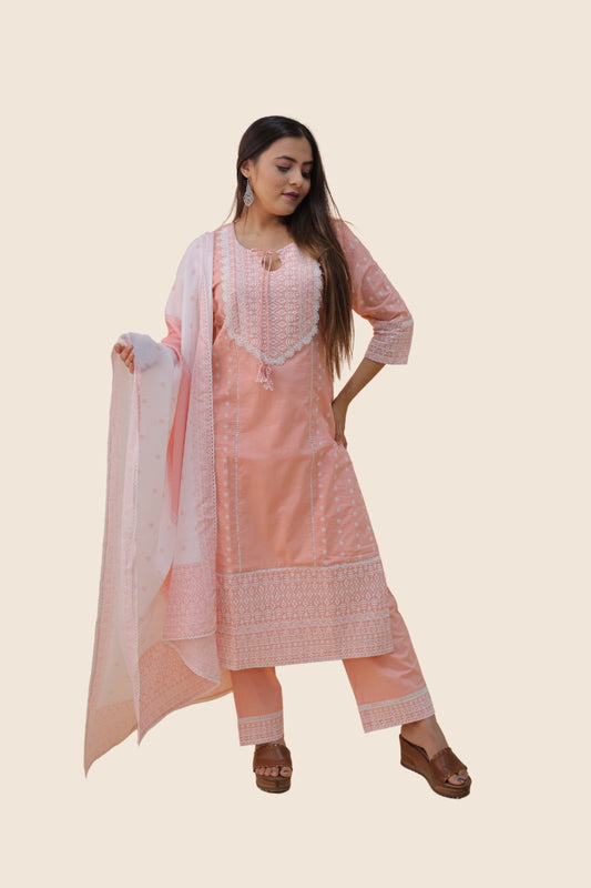 Coral Mist Schiffli Kurta Set