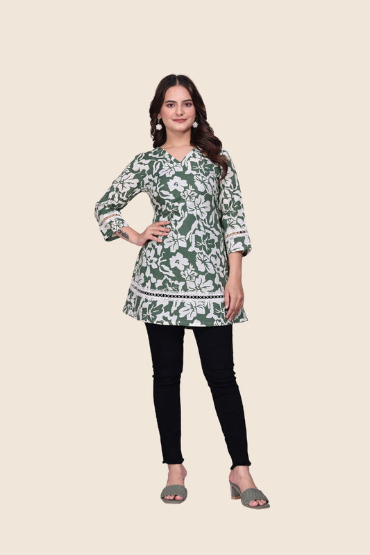 Olive Bloom Shiffli-Accent Tunic