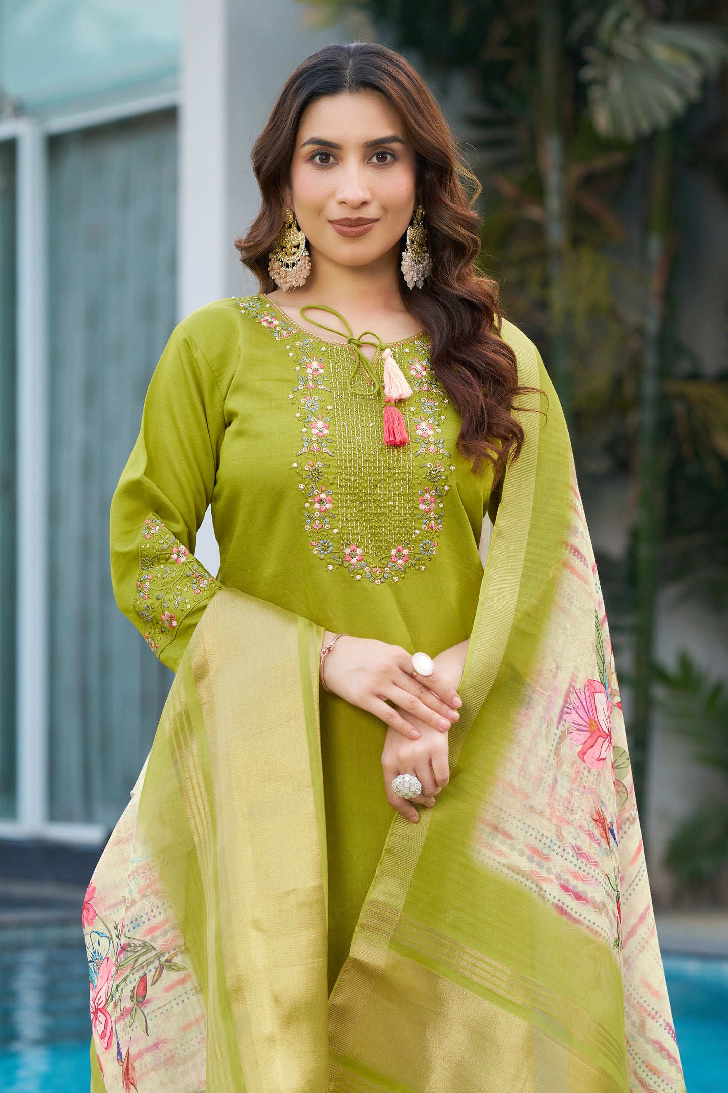 Elegant Viscose Silk Kurti Pant Dupatta Set