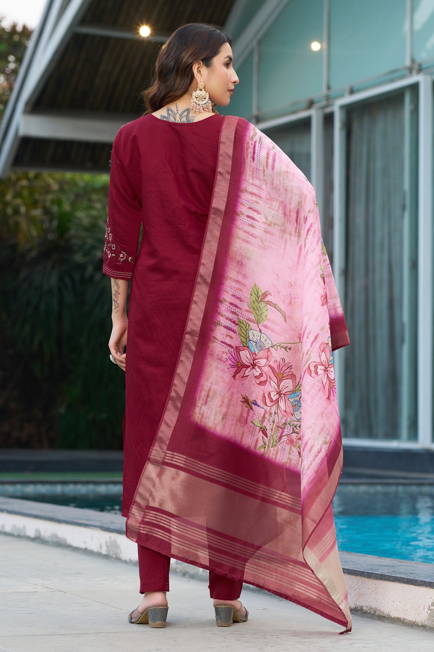 Elegant Viscose Silk Kurti Pant Dupatta Set