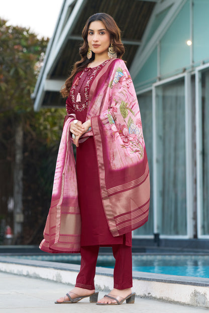 Elegant Viscose Silk Kurti Pant Dupatta Set