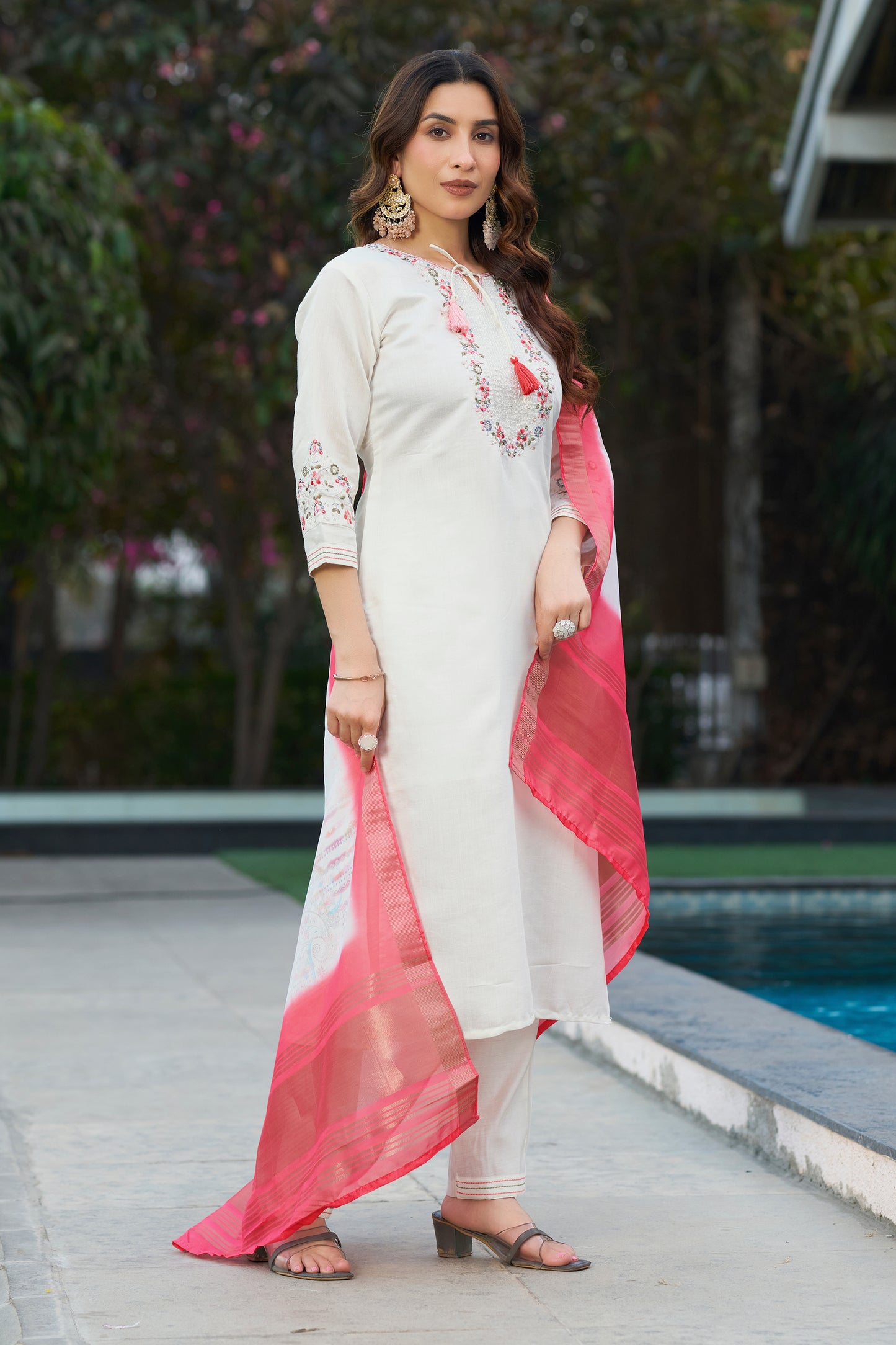 Elegant Viscose Silk Kurti Pant Dupatta Set