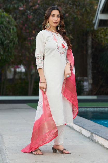 Elegant Viscose Silk Kurti Pant Dupatta Set