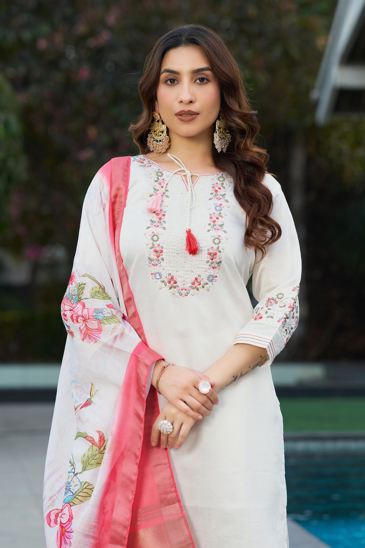 Elegant Viscose Silk Kurti Pant Dupatta Set
