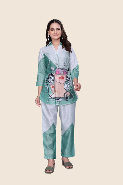 Mint Diva Digital Print Co-ord Set