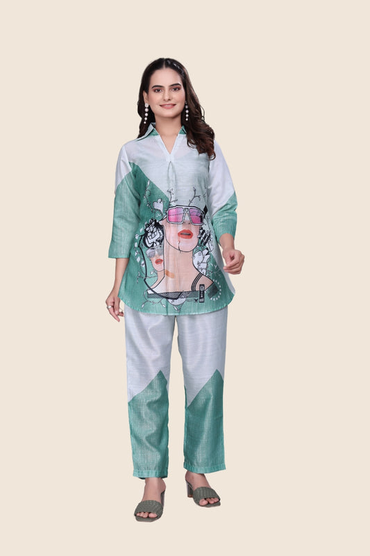 Mint Diva Digital Print Co-ord Set
