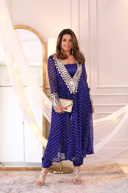 Noorani Chinon Kurti Set with Real Mirror & Digital Embroidery