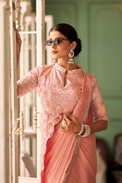 Mayurika Embroidered Chinon Ready-to-Wear Saree