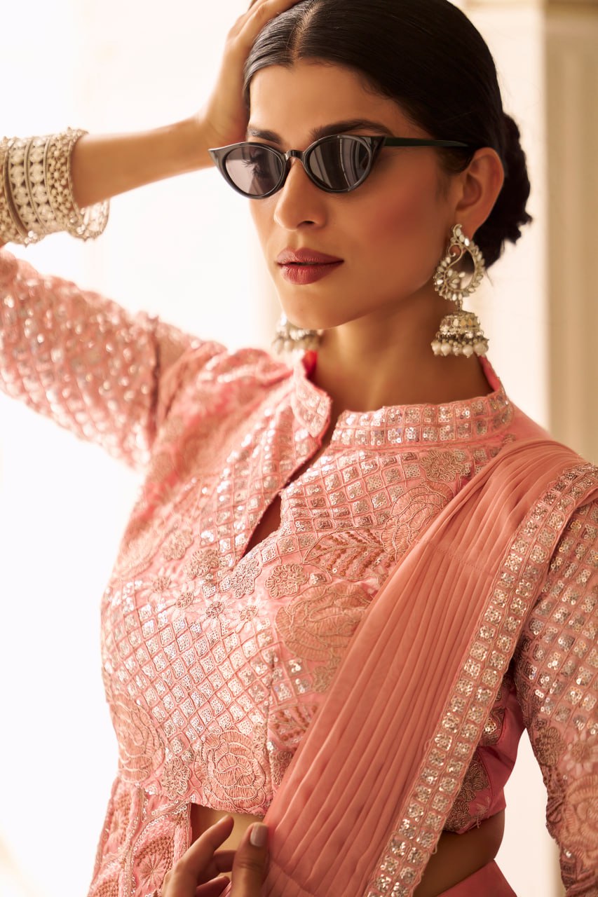Mayurika Embroidered Chinon Ready-to-Wear Saree