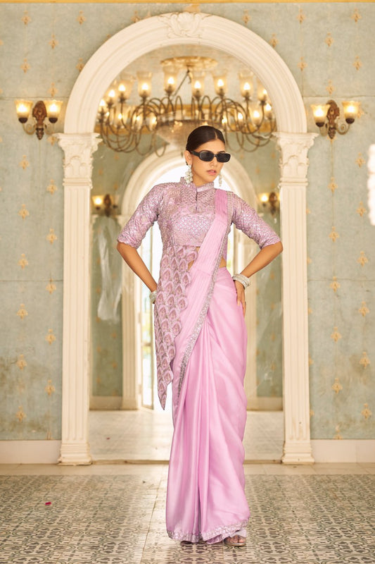 Mayurika Embroidered Chinon Ready-to-Wear Saree