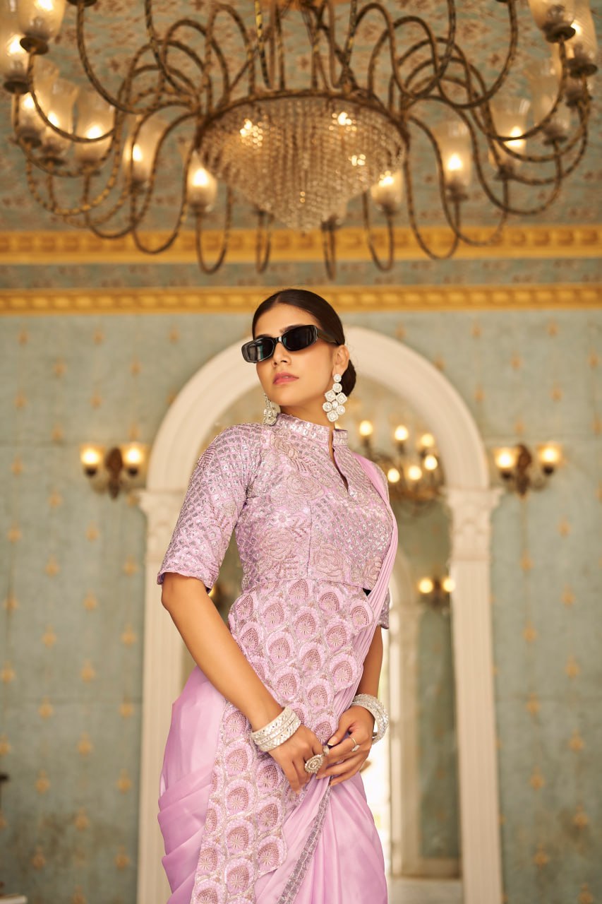 Mayurika Embroidered Chinon Ready-to-Wear Saree