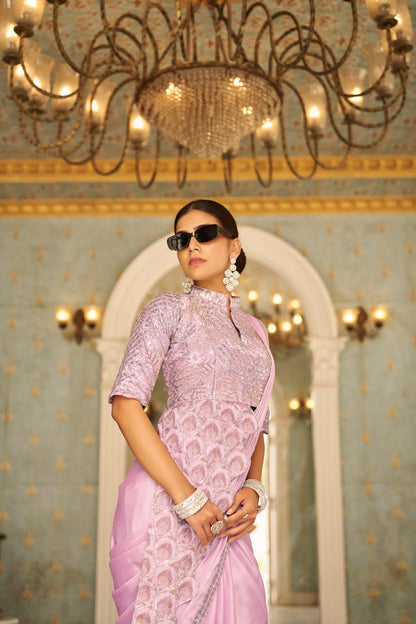 Mayurika Embroidered Chinon Ready-to-Wear Saree