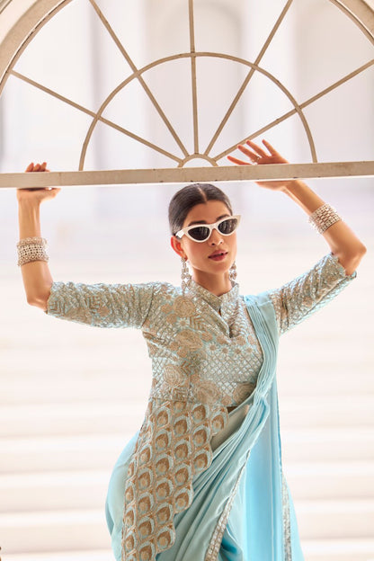 Mayurika Embroidered Chinon Ready-to-Wear Saree