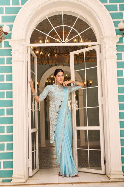 Mayurika Embroidered Chinon Ready-to-Wear Saree