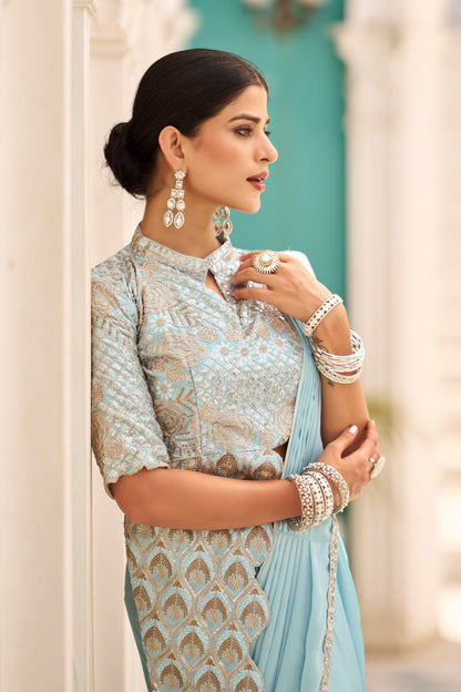 Mayurika Embroidered Chinon Ready-to-Wear Saree